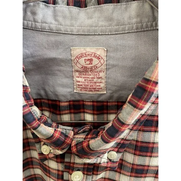 scotch and soda Red Plaid Button-down Shirt men M  Cotton Collar Long Sleeve - Picture 7 of 11